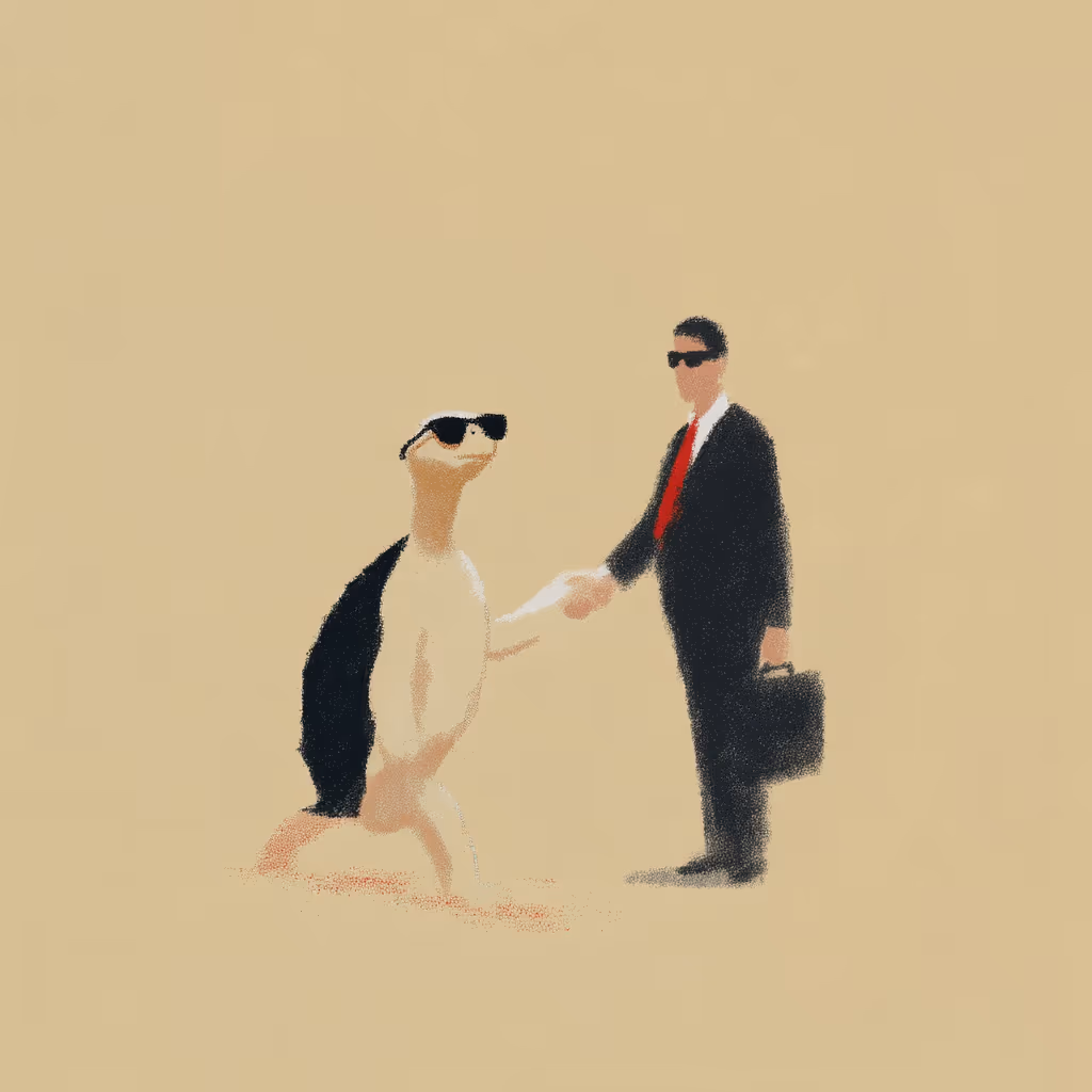 Illustrated tortoise in a red necktie shaking hands